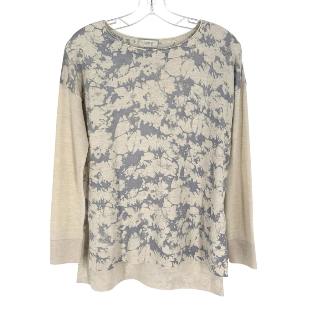 Kinross Cashmere Sweater Womens Size XS Ivory Gray Watercolor Soft Lightweight